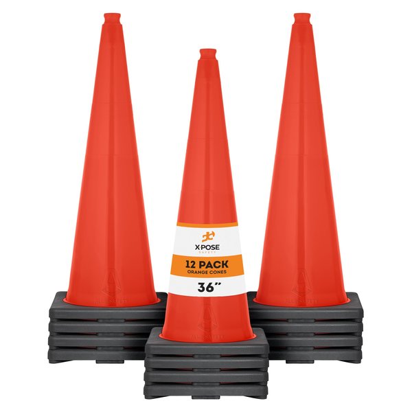 Xpose Safety Traffic Cone, PVC, 36" H, Orange OTC36-12-X